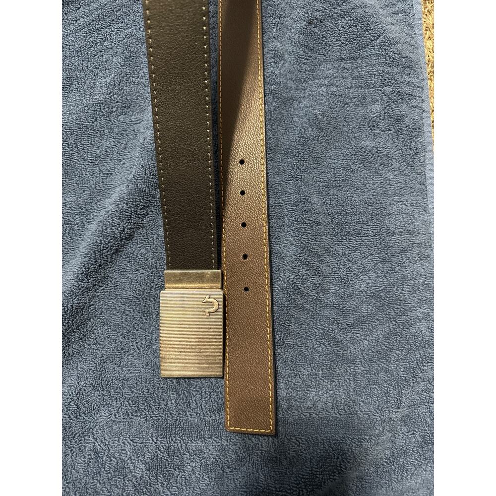 True Religion Belt Optic Textured Plaque Logo‎ Reversible Mens Black Brown Sz 32